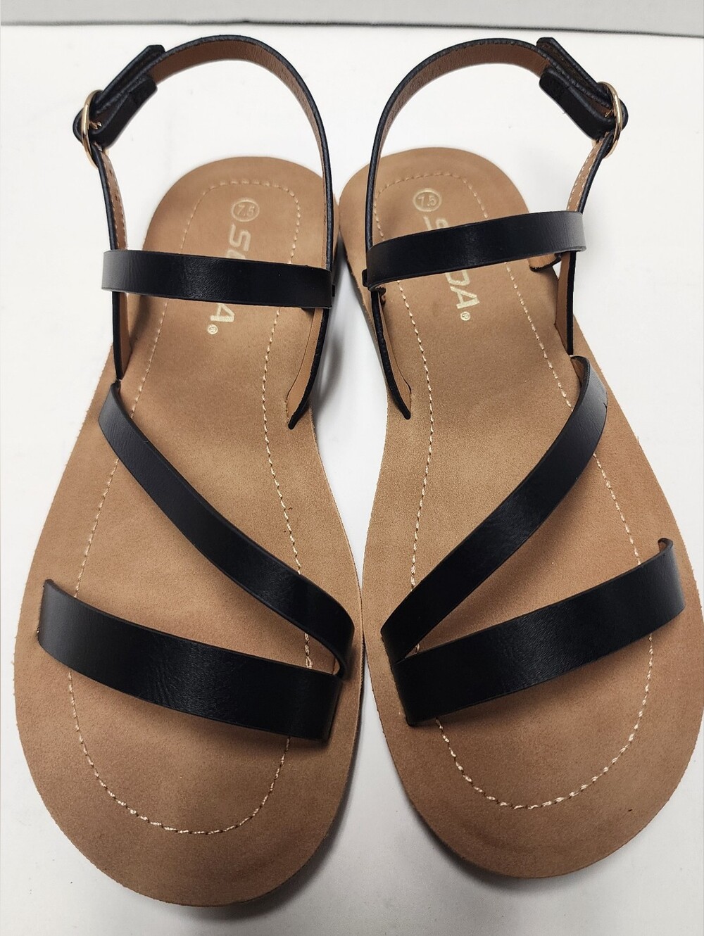 Size 7.5 Women’s Sandals Shoes Black Ankle Thin Strap Adjustable Buckle Soda New